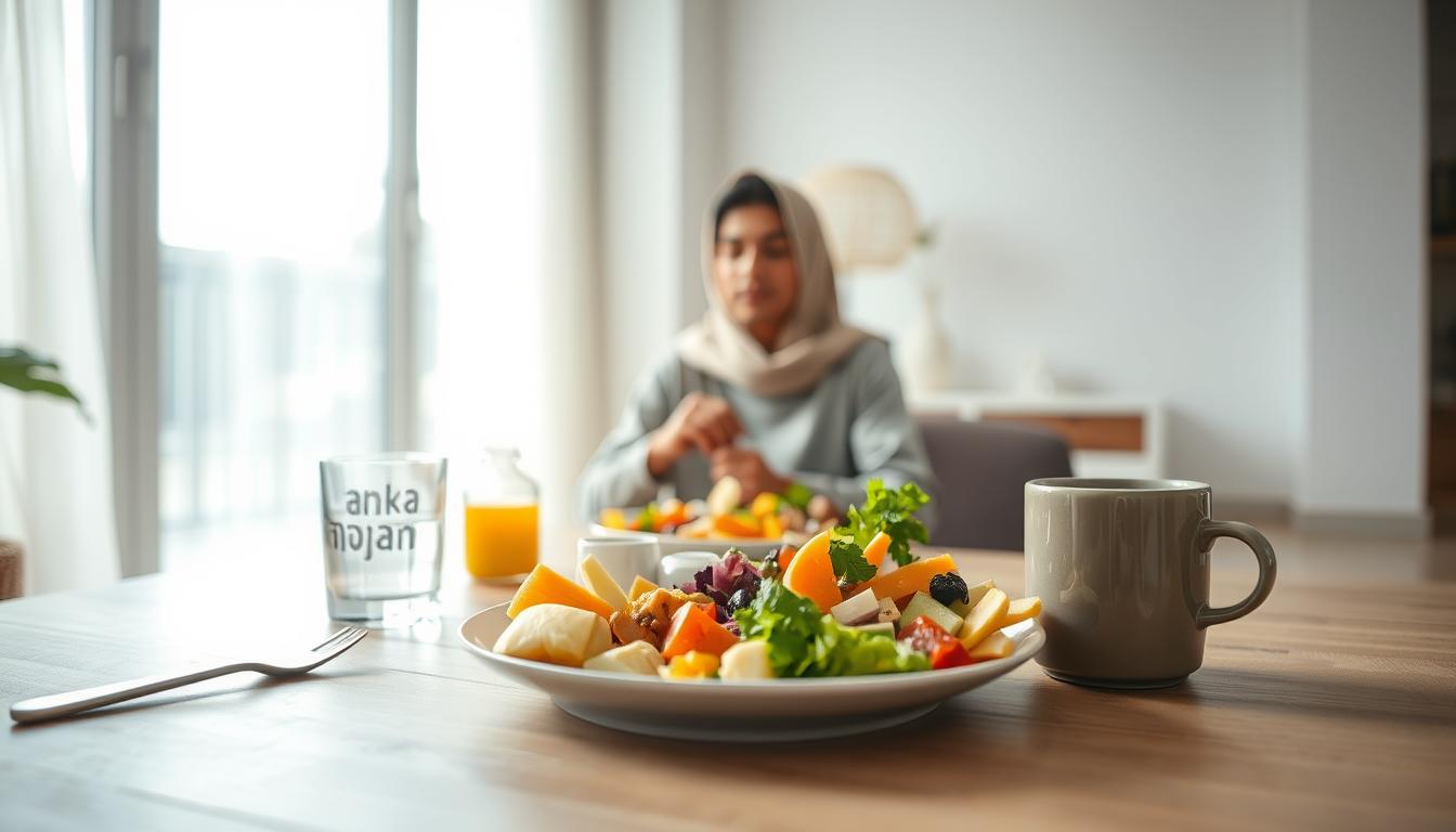 Mindful eating exercises for Ramadan iftar cravings&quot; (Combines meditation + food