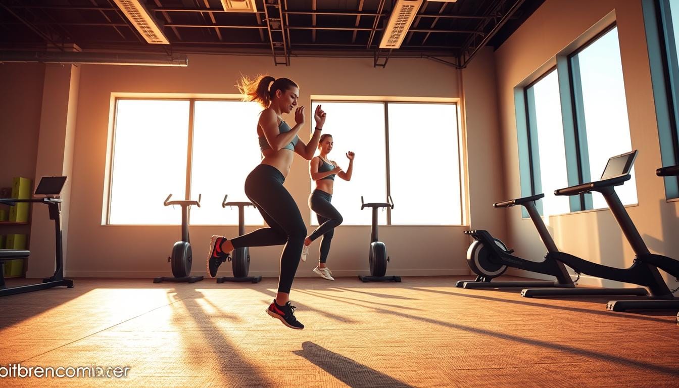 Two women in a gym.