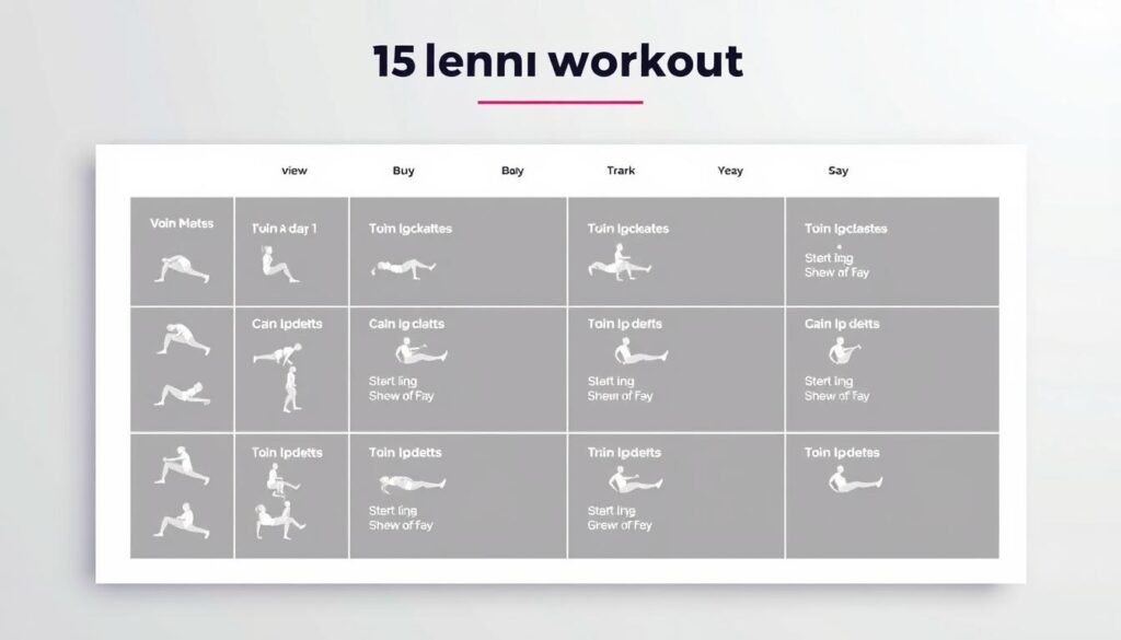 A high-quality digital illustration of a 15-minute workout schedule, presented in a realistic and visually appealing manner. The image should feature a clean, well-organized layout with a focus on simplicity and clarity. The workout plan should be presented in a grid or list format, with each exercise accompanied by a clear demonstration image. The overall design should convey a sense of professionalism and utility, with the brand name "bitenburn.com" subtly incorporated into the design. The lighting should be soft and natural, with a slight vignette effect to draw the viewer's attention to the central elements. The background should be a muted, neutral tone that complements the workout content without distracting from it.