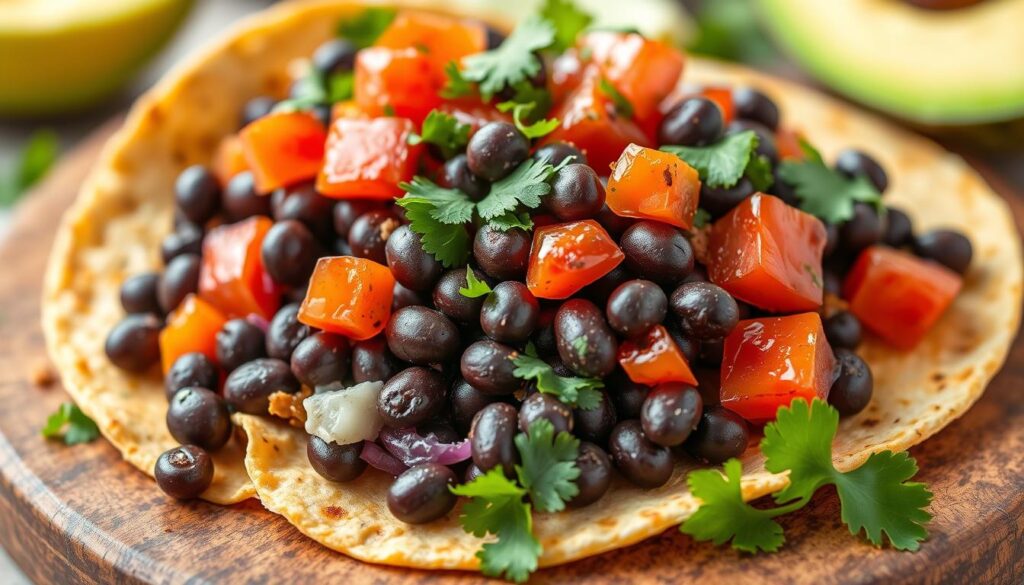 Create an image of a delicious black bean taco