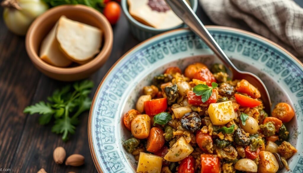 Generate an image of a delicious vegetarian dish made with pantry staples.