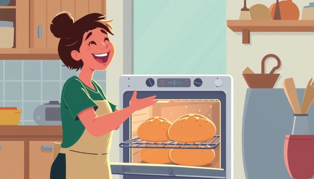 Image of a person baking homemade bread in the oven