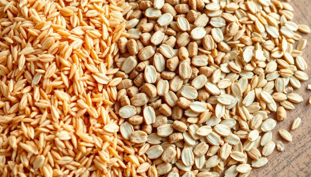 Image of brown rice, oats, and barley