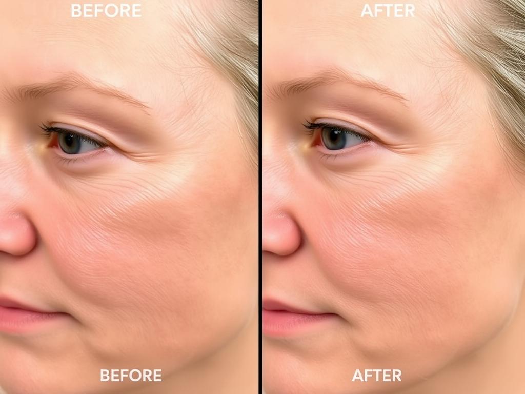 Before and after comparison of skin treated with aloe vera and essential oils showing reduction in fine lines and improved texture Before and after comparison of skin treated with aloe vera and essential oils showing reduction in fine lines and improved texture