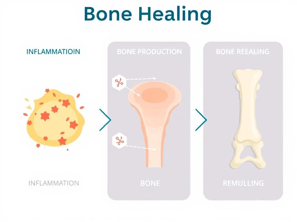 Diagram showing the three phases of bone healing process with nutritional requirements Diagram showing the three phases of bone healing process with nutritional requirements
