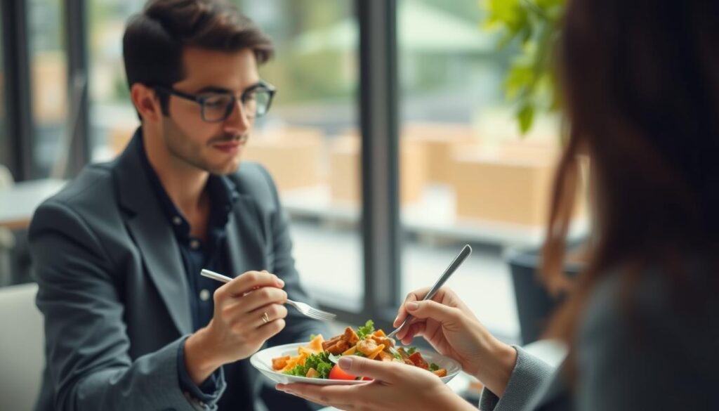Image of a professional eating mindfully during their lunch break