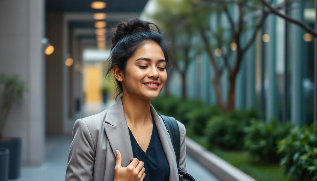 Image of a professional walking mindfully between meetings