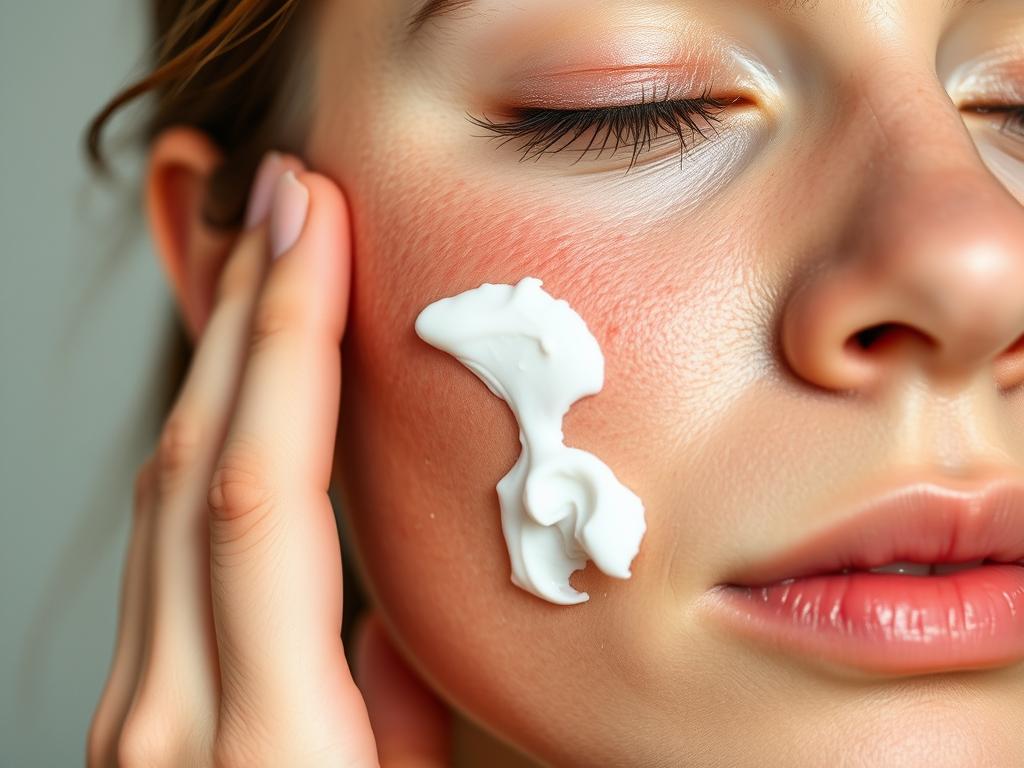 Person applying mineral sunscreen to sensitive skin Person applying mineral sunscreen to sensitive skin