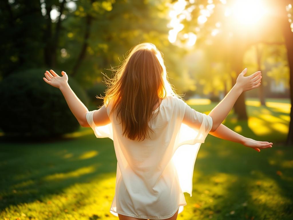 Person enjoying safe morning sunlight exposure for vitamin D synthesis Person enjoying safe morning sunlight exposure for vitamin D synthesis