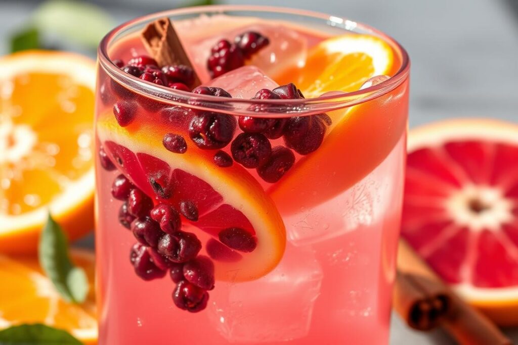 Schisandra berry detox water with orange and cinnamon in a glass Schisandra berry detox water with orange and cinnamon in a glass