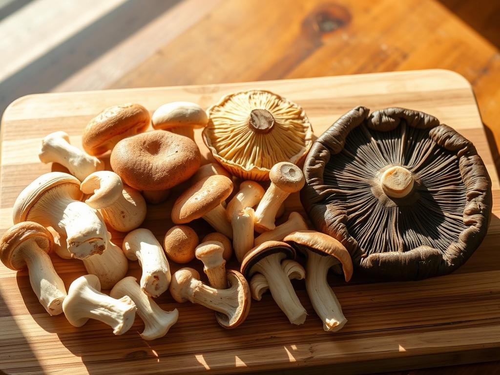 Various mushrooms exposed to sunlight to increase vitamin D content Various mushrooms exposed to sunlight to increase vitamin D content