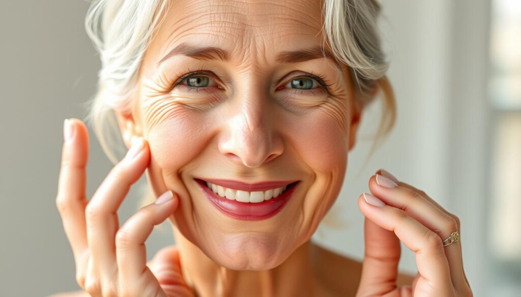 Woman with radiant skin applying aloe vera and essential oil mixture, demonstrating results of natural skincare routine Woman with radiant skin applying aloe vera and essential oil mixture, demonstrating results of natural skincare routine