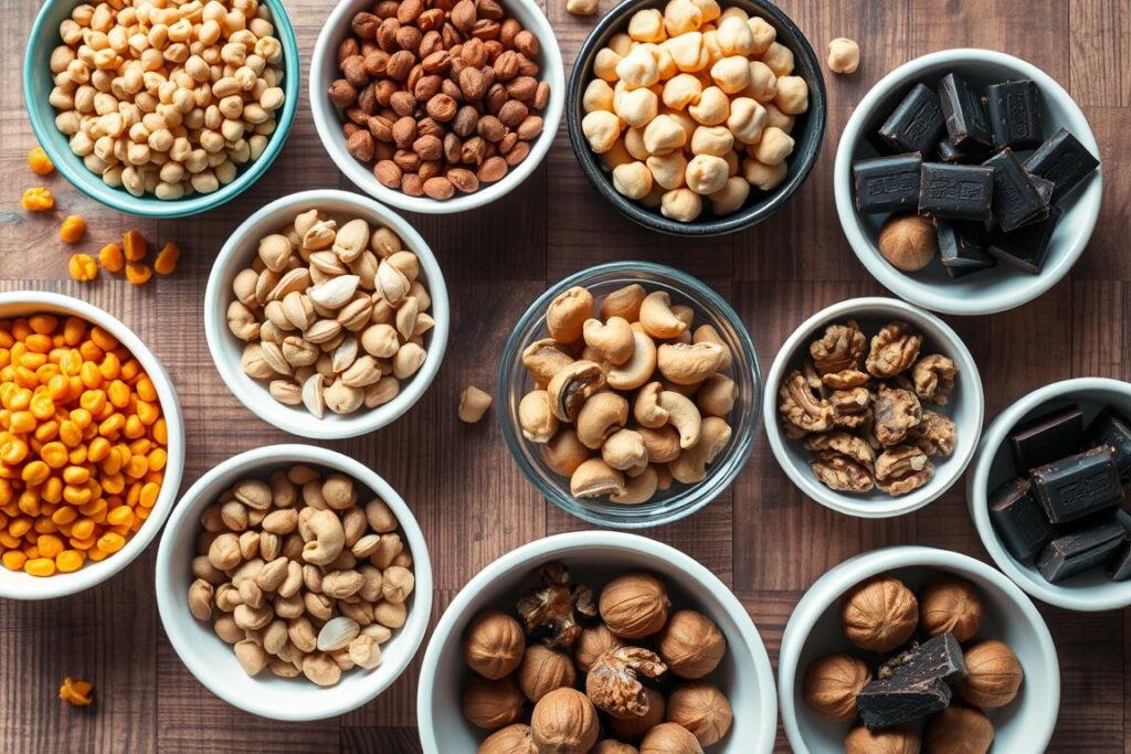 Arrangement of zinc and copper-rich vegan foods including legumes, nuts, and seeds Arrangement of zinc and copper-rich vegan foods including legumes, nuts, and seeds