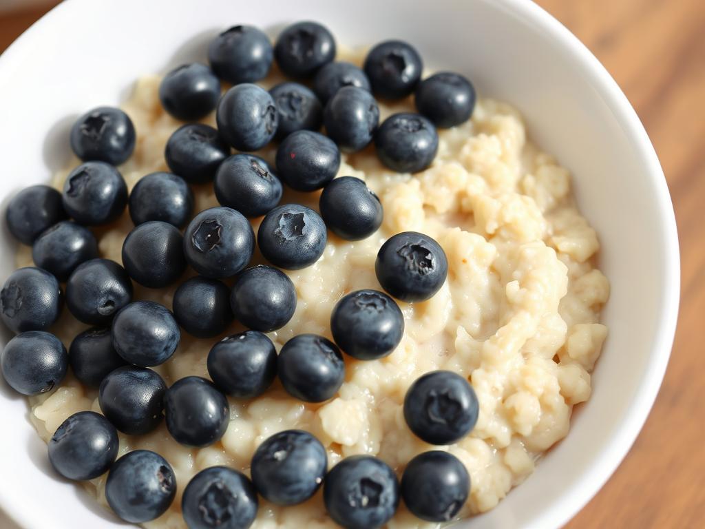 Bowl of oatmeal topped with fresh blueberries as a sugar free topping for diabetics Bowl of oatmeal topped with fresh blueberries as a sugar free topping for diabetics