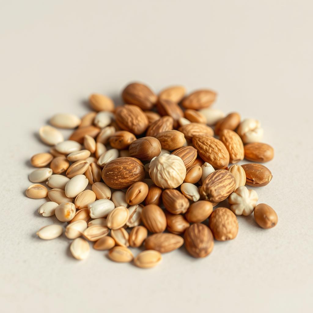 Close-up of various nuts and seeds rich in vitamin E including sunflower seeds, almonds, and hazelnuts Close-up of various nuts and seeds rich in vitamin E including sunflower seeds, almonds, and hazelnuts