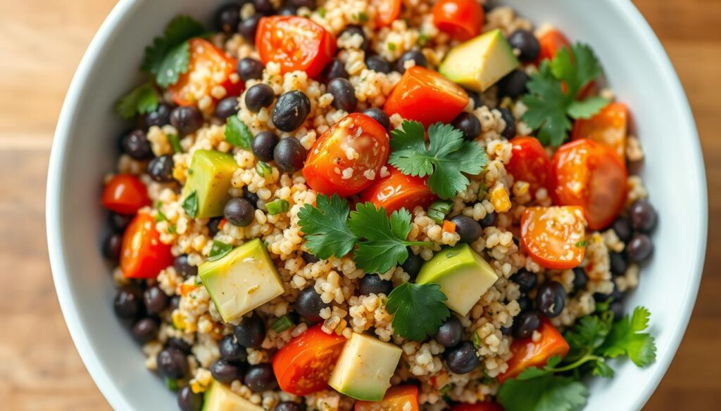 Colorful quinoa and black bean salad in a bowl Colorful quinoa and black bean salad in a bowl