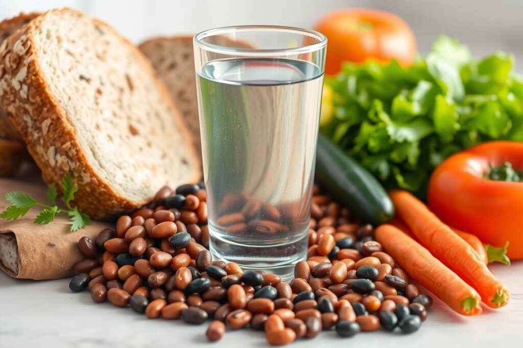 Glass of water next to high fiber foods Glass of water next to high fiber foods