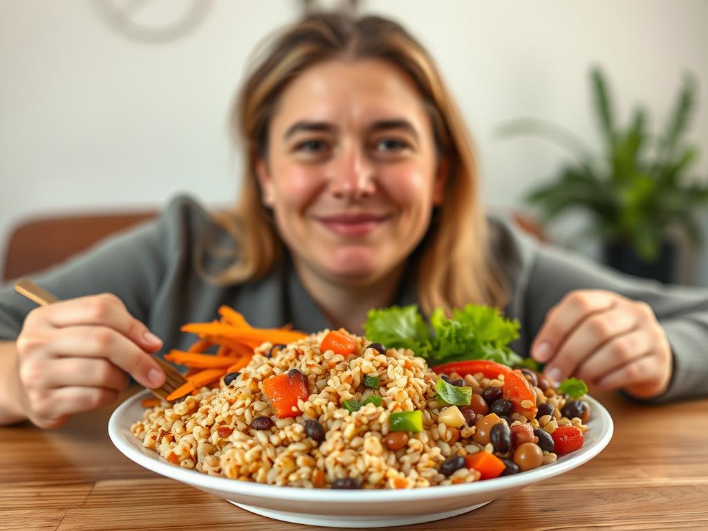 Person feeling full and satisfied after eating a high fiber meal Person feeling full and satisfied after eating a high fiber meal