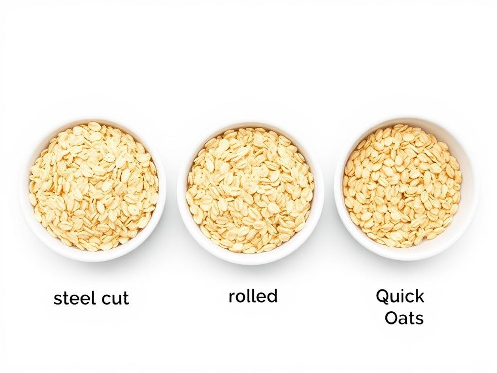 Steel cut oats, rolled oats, and quick oats comparison showing different textures of oatmeal options for diabetics Steel cut oats, rolled oats, and quick oats comparison showing different textures of oatmeal options for diabetics