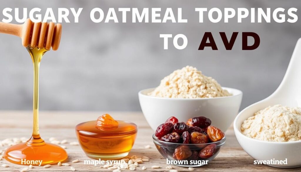 Sugary toppings that diabetics should avoid on oatmeal including honey and maple syrup Sugary toppings that diabetics should avoid on oatmeal including honey and maple syrup