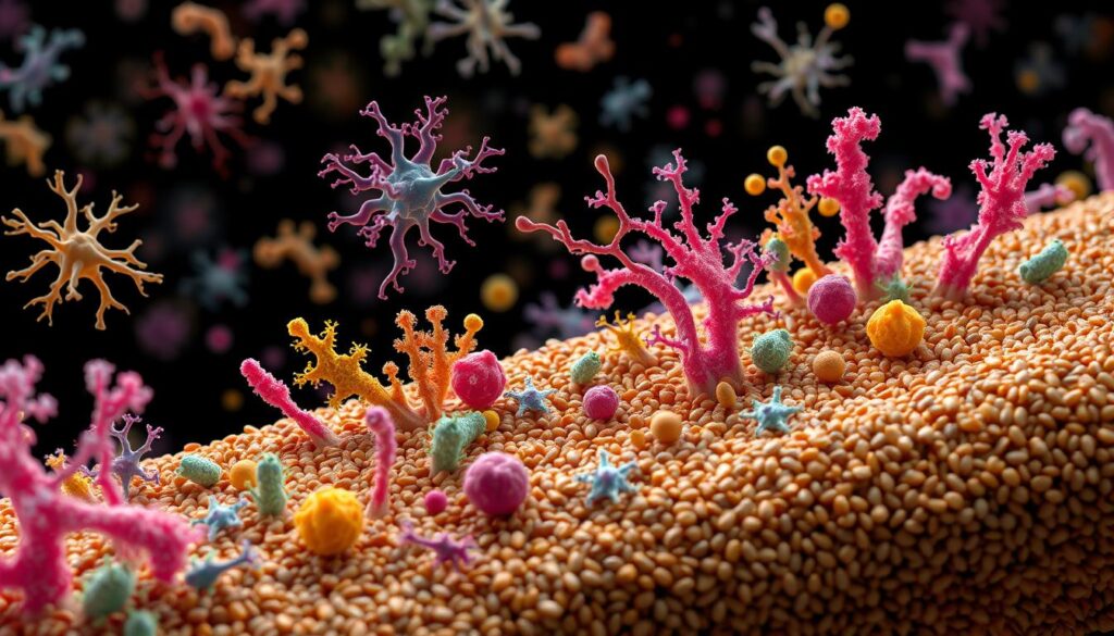 Visualization of gut bacteria thriving on fiber from chia seeds and flaxseeds Visualization of gut bacteria thriving on fiber from chia seeds and flaxseeds