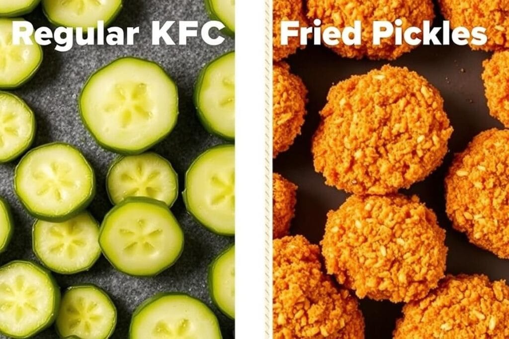 Comparison of regular KFC pickles versus fried pickles showing nutritional differences Comparison of regular KFC pickles versus fried pickles showing nutritional differences