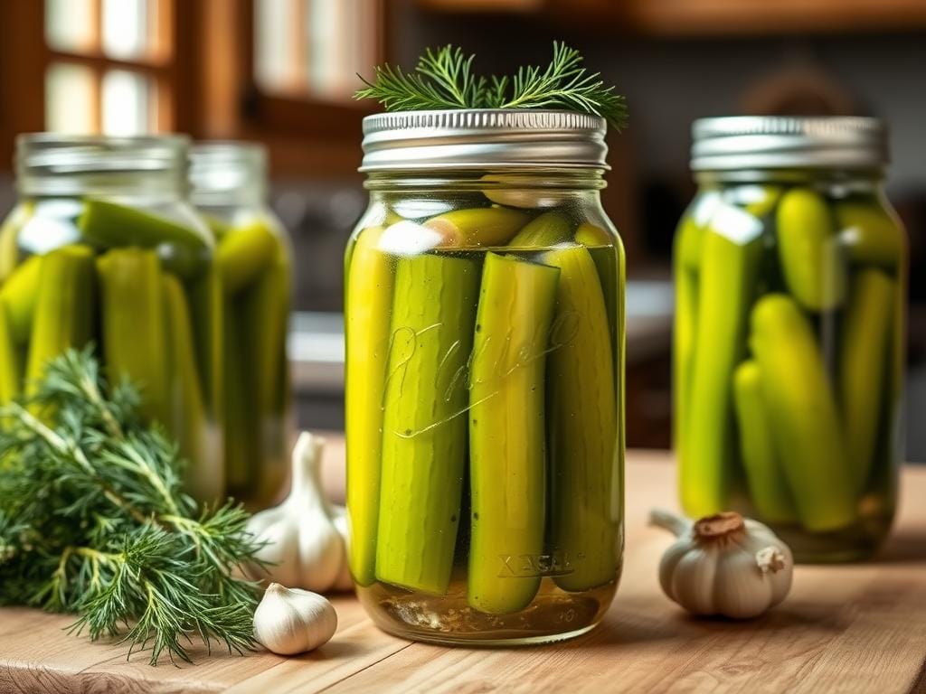 Homemade pickles in jars showing a healthier alternative to fast food pickles Homemade pickles in jars showing a healthier alternative to fast food pickles
