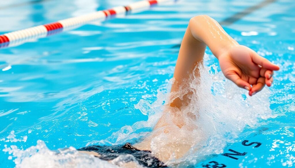 Person swimming freestyle as cardio exercise to lose belly fat Person swimming freestyle as cardio exercise to lose belly fat