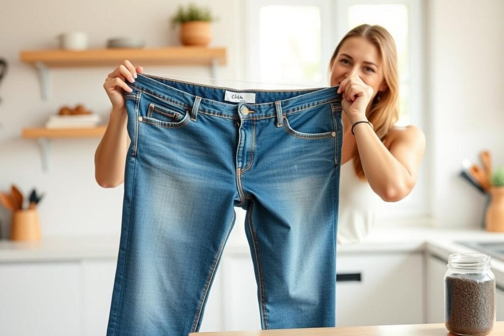 Woman showing her weight loss transformation after using chia seeds for weight loss Woman showing her weight loss transformation after using chia seeds for weight loss