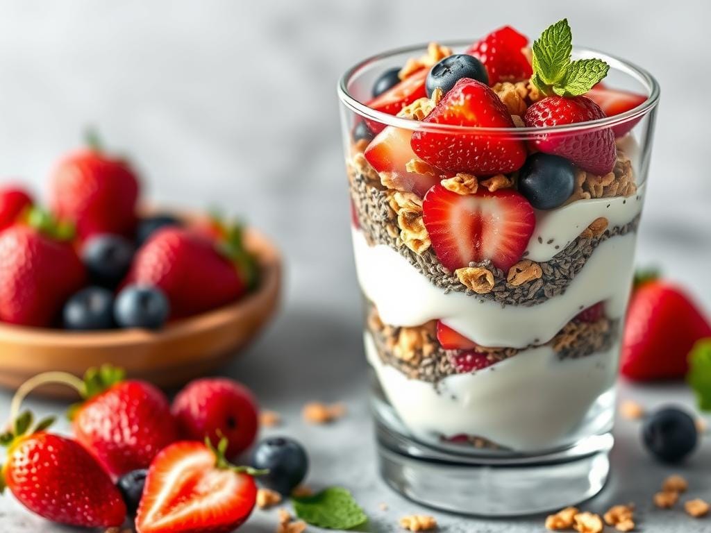 Yogurt parfait with chia seeds for weight loss snack Yogurt parfait with chia seeds for weight loss snack